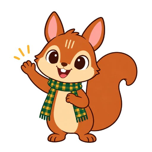 Yuki the squirrel waving hello