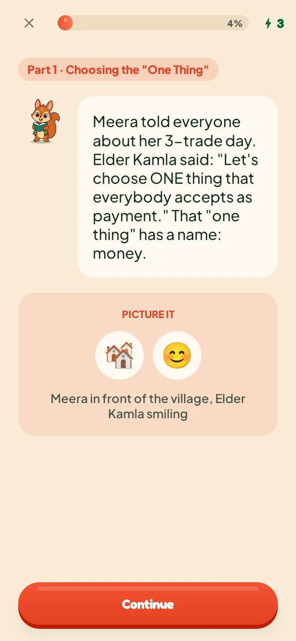 A Yukti story lesson: Meera and Elder Kamla choose one thing everybody accepts as money